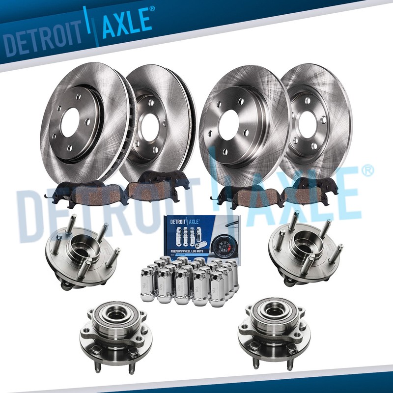 Front Rear Rotor Brake Pads Wheel Hub +20pc Lugnuts for Ford Taurus Flex MKT MKS