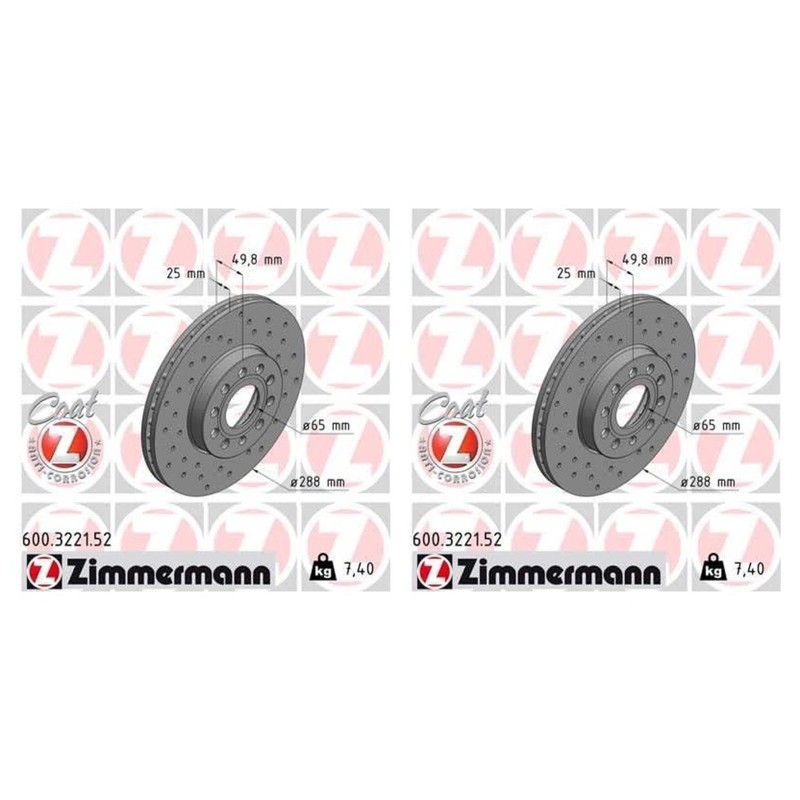 SET-ZXC600322152-2 Zimmermann Brake Discs 2-Wheel Set Front  for VW Jetta A3
