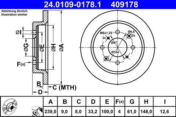 ATE 24.0109-0178.1 Brake Disc for Honda