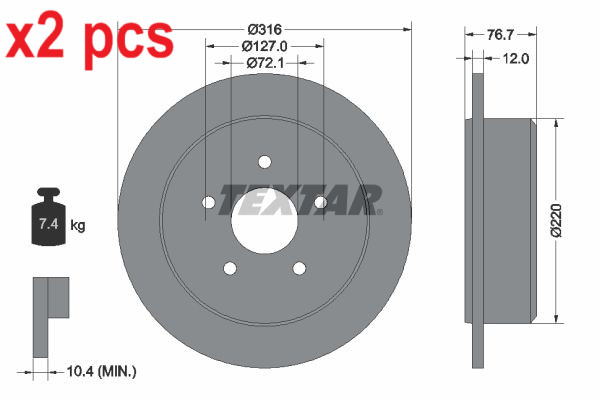 X2 PCS L&R SIDES REAR BRAKE DISC 92227700