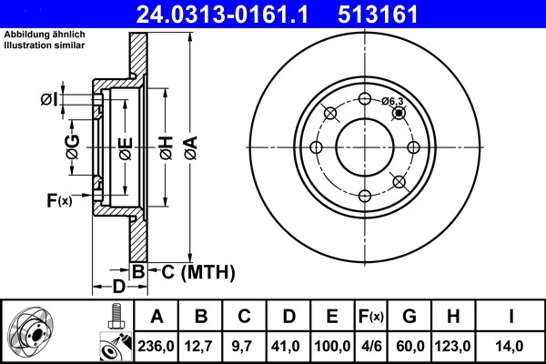 ATE 24.0313-0161.1 brake disc for Opel