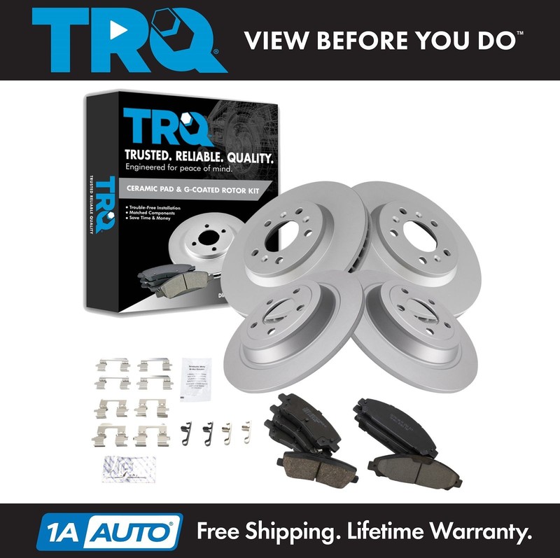 TRQ Front & Rear Ceramic Brake Pad & Coated Rotor Kit for Ford Mustang