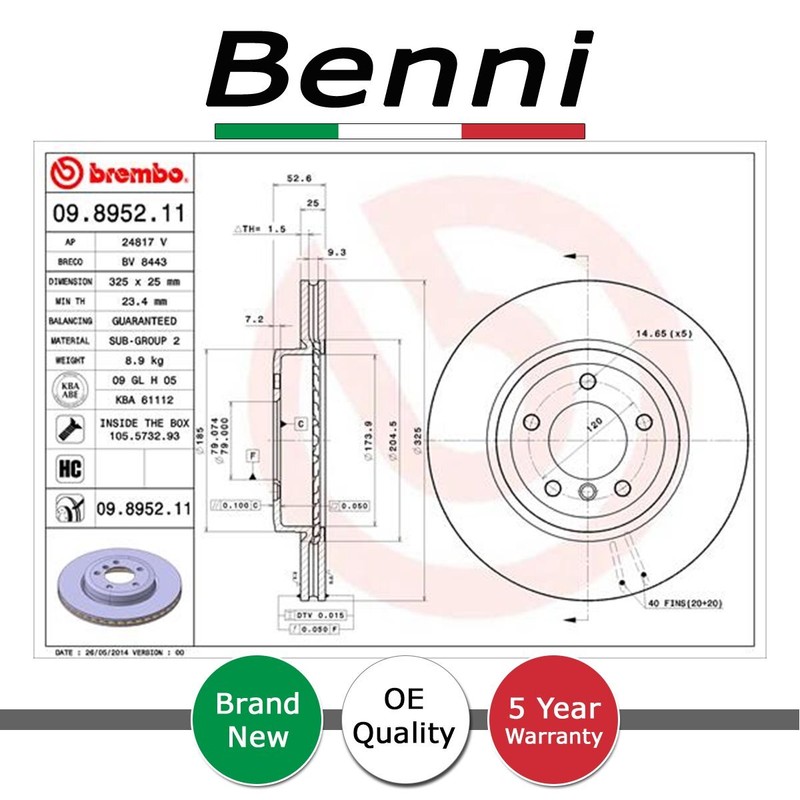 Brake Discs Front Benni Fits BMW 3 Series 1999-2007 2.0 2.5 3.0 D + Other Models