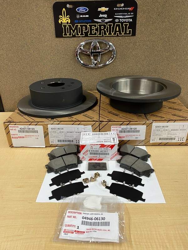 2012-2017 TOYOTA CAMRY GENUINE OEM REAR BRAKE KIT ROTORS TCMC PADS AND SHIMS