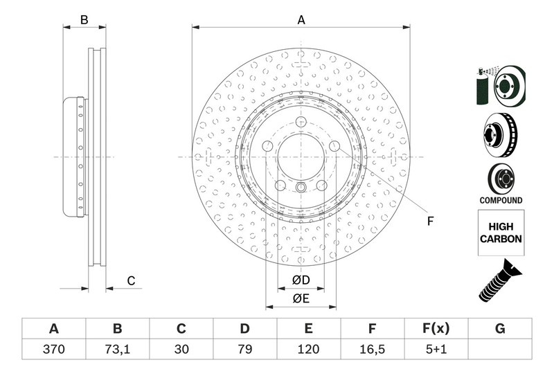 Brake Disc Single Vented fits BMW 340 3.0 Front 15 to 21 B58B30A 370mm Bosch New gallery