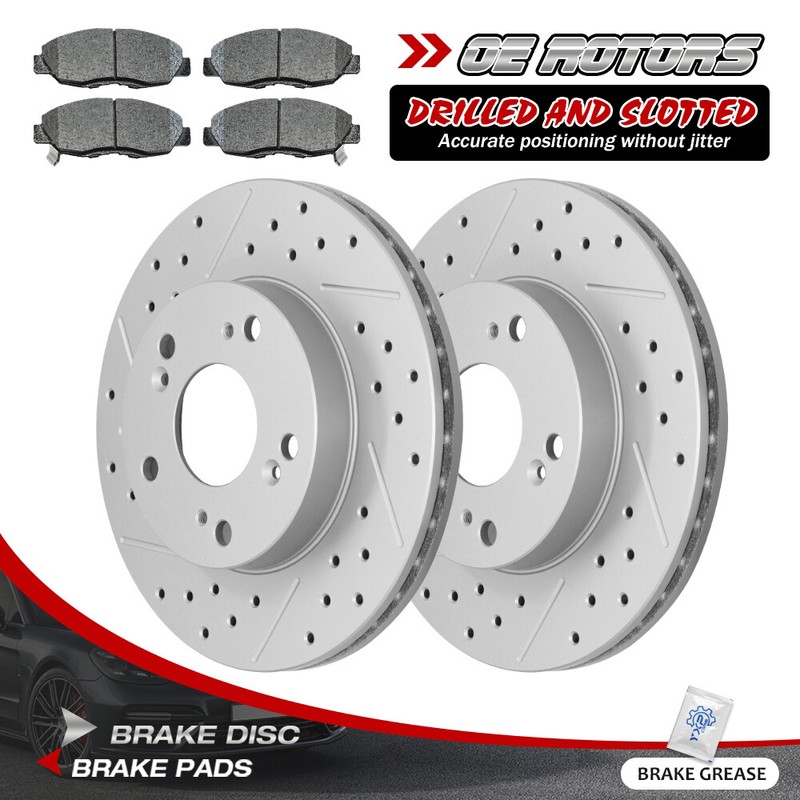 Front Drilled Rotors + Ceramic Brake Pads for 2006-2011 Honda Civic Disc Rotors