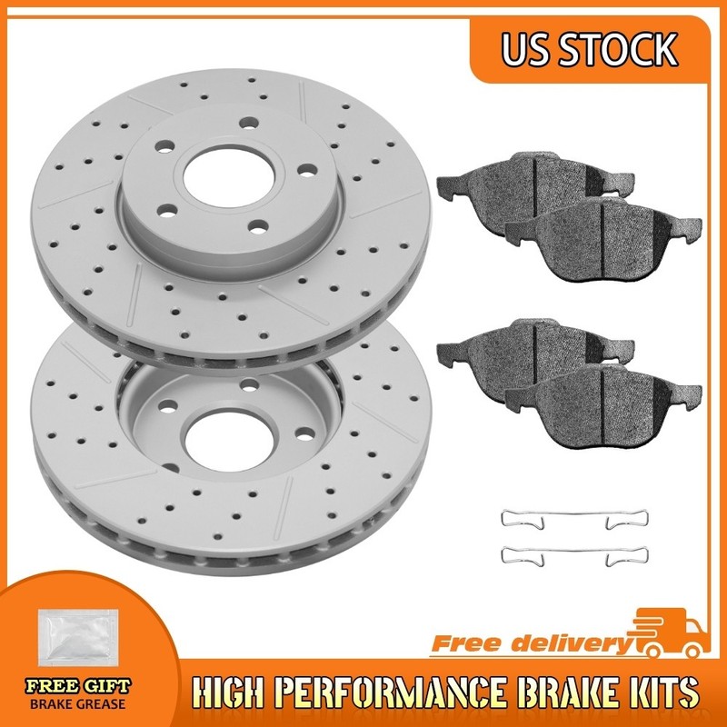 Front Drilled Brake Rotor Ceramic Pad For 2012-2018 Focus 2004-13 Volvo S40 C30