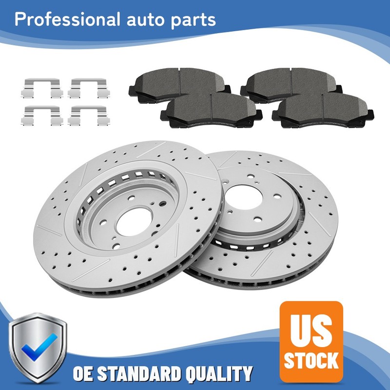6x Front Drilled Brake Disc Rotors + Ceramic Brake Pads For ACURA TLX 2015-2020