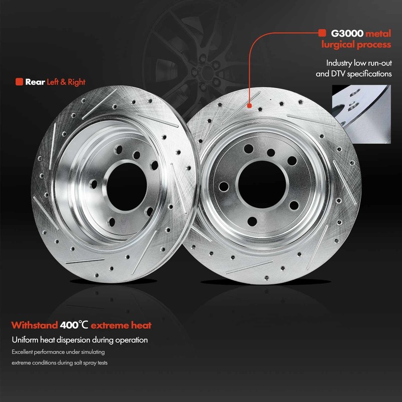 12pcs Front & Rear Side Drilled Rotors & Brake Pads for BMW 325xi E46 2001-2005 gallery