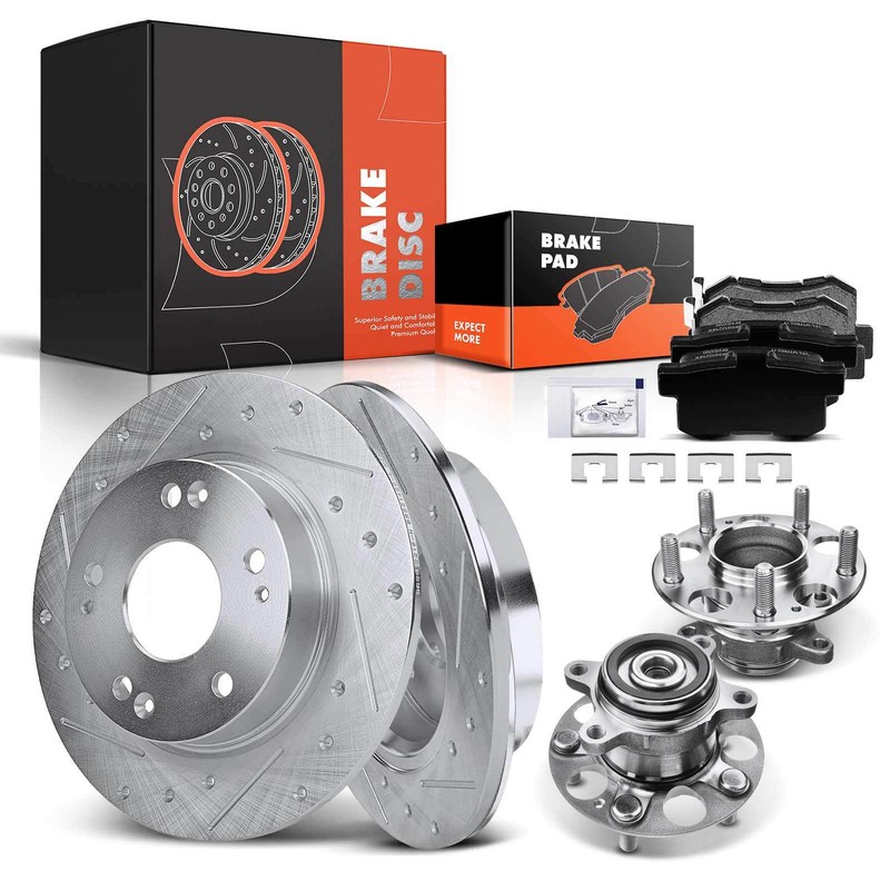 Rear Drilled Rotor & Ceramic Brake Pads + Wheel Hub & Bearing for Honda Civic