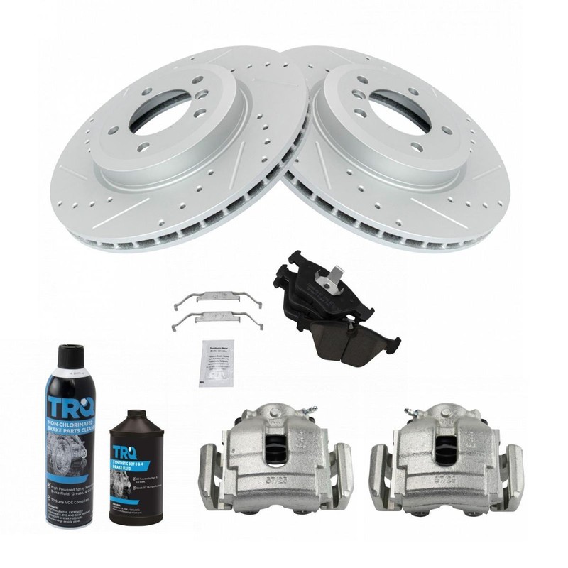 TRQ Front Brake Calipers Ceramic Pads Rotors Fits 01-06 BMW 330Ci 330i 330xi gallery