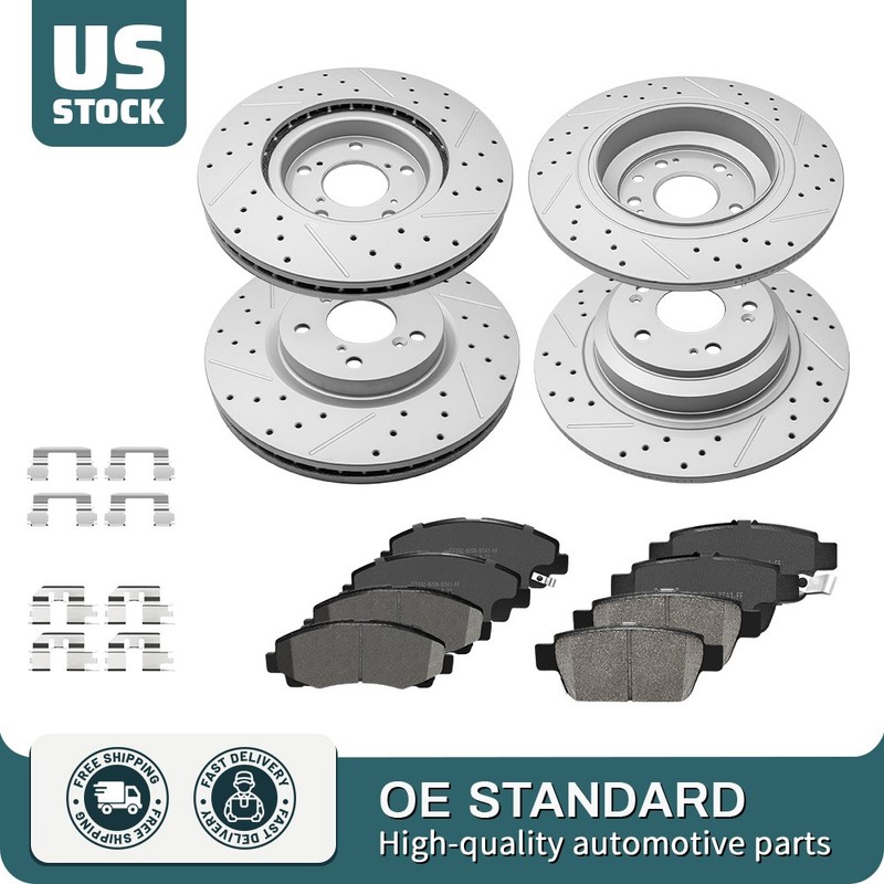 320mm Front 334mm Rear Drilled Disc Rotors Brake Pads For 2009-13 2014 Acura TL