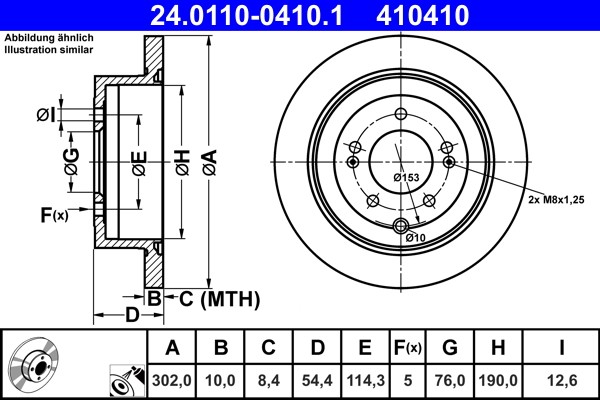 ATE 24.0110-0410.1 Brake Disc for Hyundai, Kia