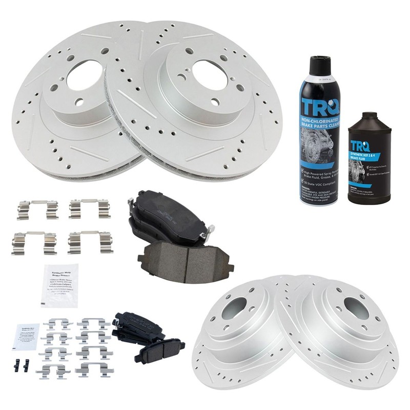 TRQ Performance Brake Rotor & Ceramic Pad Front & Rear Kit w/Chemicals gallery