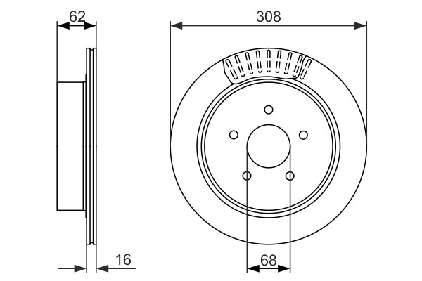 2x Brake Discs Pair Vented Rear 307.8mm 0986479606 Bosch Set 43206CA000 BD1449 gallery