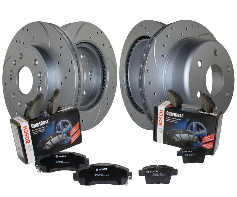 Front & Rear Brake Kit Drilled Rotors Bosch Ceramic Pads For Cadillac Chevy GMC