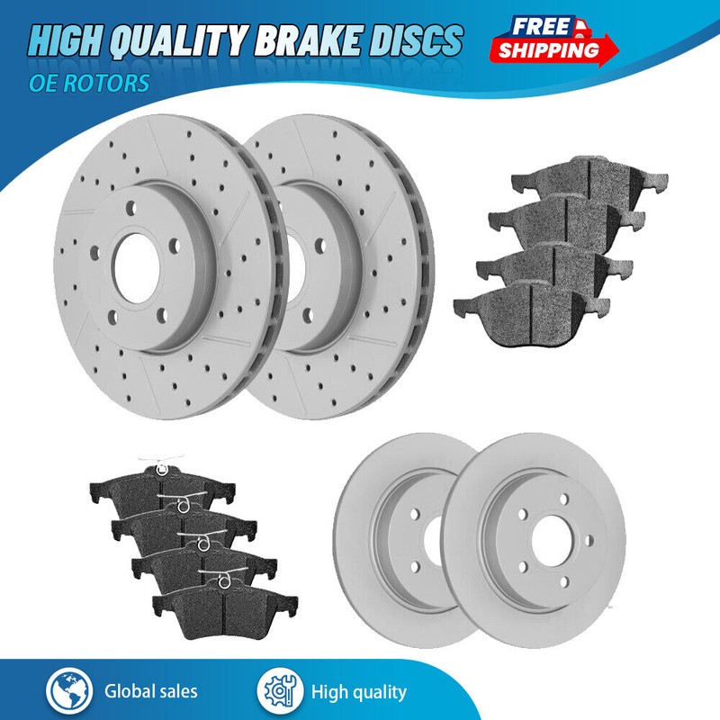 For 2012 – 2018 Ford Focus Front & Rear Disc Brake Rotors & Ceramic Brake Pads