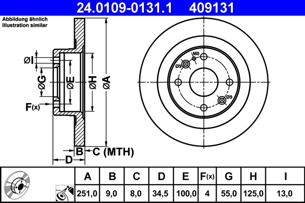 ATE 24.0109-0131.1 Brake Disc for Mazda
