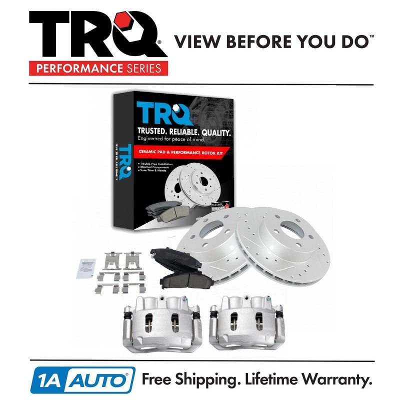 TRQ Front Ceramic Pads Performance Rotors & Caliper Kit for Ford Mazda Mercury