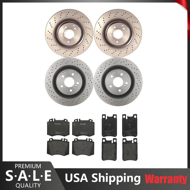 Brembo Front & Rear Brake Kit Low-Met Pads Drilled Disc Rotors For Mercedes R171