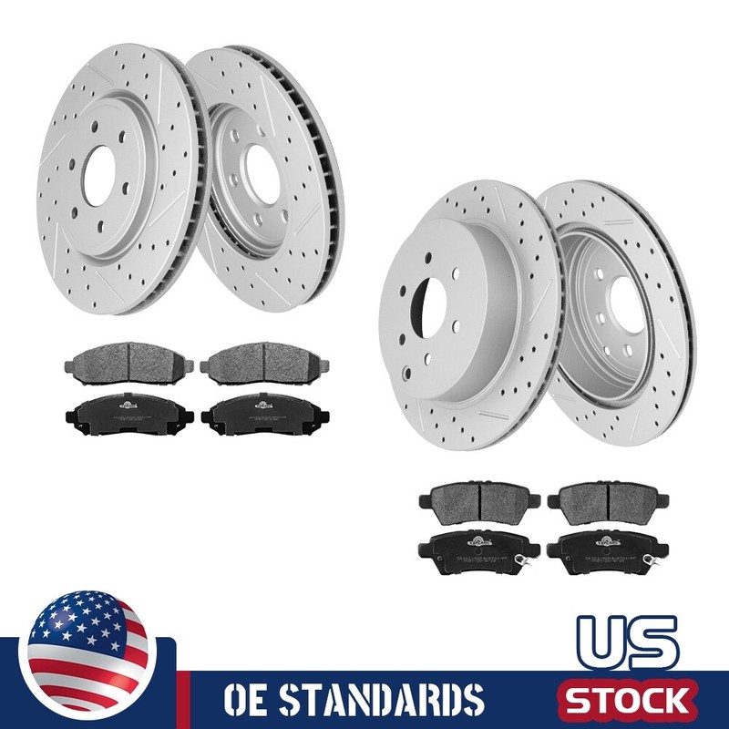 Front Rear DRILLED Rotors Ceramic Brake Pads for 2005-2012 Nissan Pathfinder V6