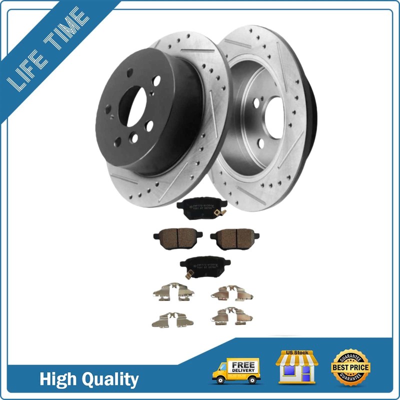Rear Rotors Drilled Slotted Brake Ceramic Pad for Toyota Prius AWD-e 2019 – 2022