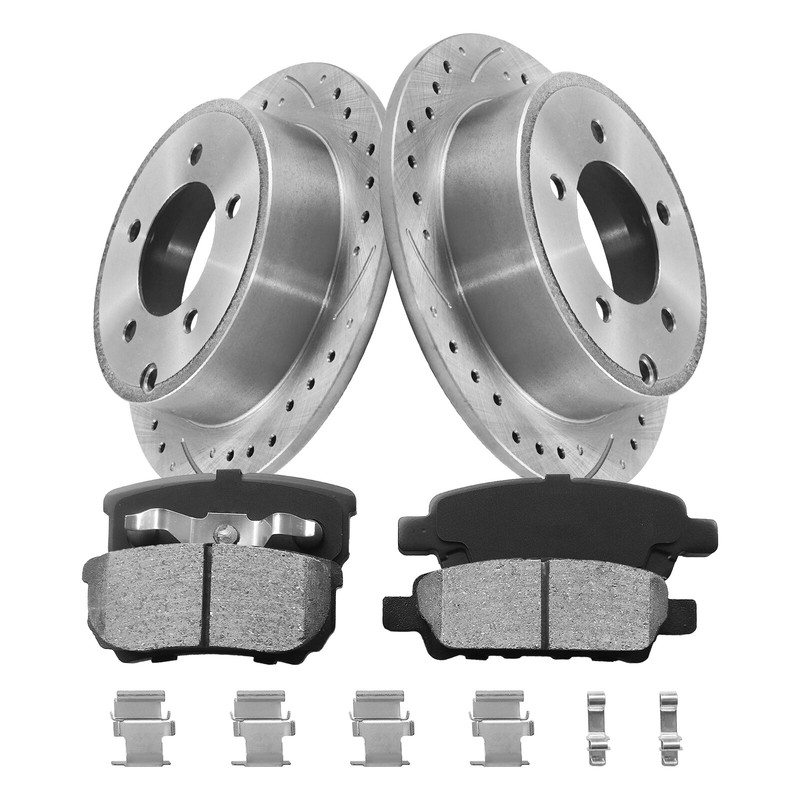 for 2000- 2002 2003 2004 Toyota Avalon Rear Drilled Rotors + Ceramic Brake Pads
