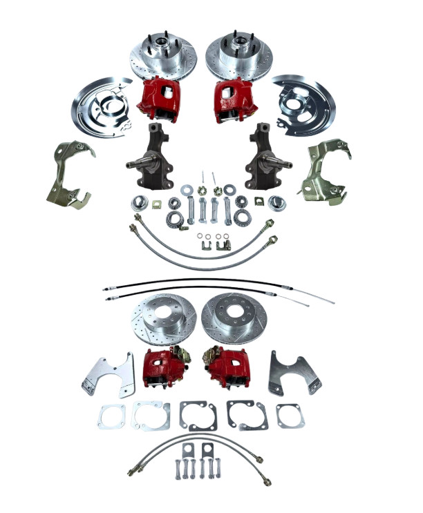 1964 – 1972 Front Rear 4 Wheel Disc Brake Conversion Kit Red Calipers DROP