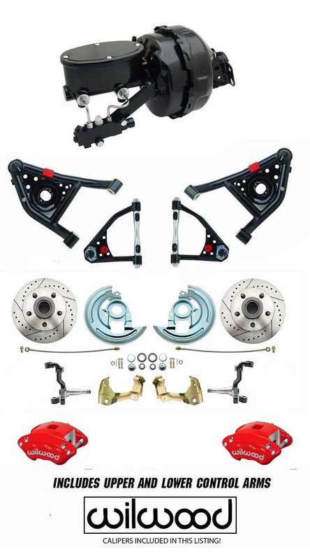 Camaro Disc Conversion Kit, Red Wilwood Calipers, 9″ Dual Power Kit, Tubular Arm