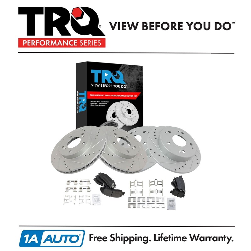 TRQ Front & Rear Performance Drilled Slotted Rotor & Metallic Brake Pad Kit