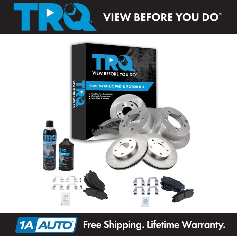 TRQ Front & Rear Semi Metallic Brake Pad & Rotor Kit w/Fluids for Chrysler Dodge