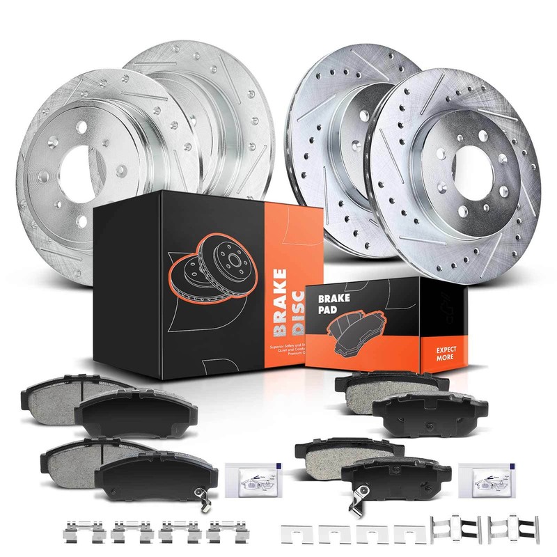 Front & Rear Drilled Rotors & Ceramic Brake Pads for Acura Integra Honda Civic