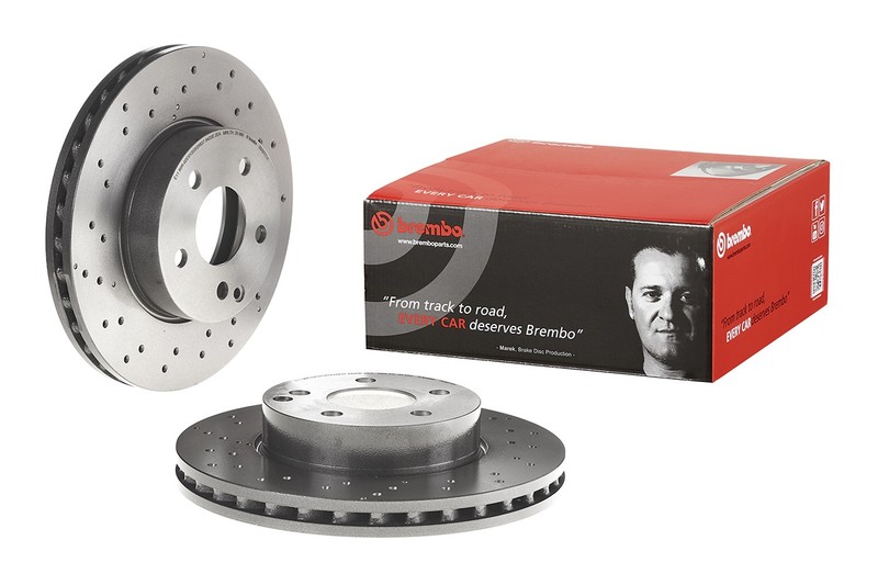For Mercedes C204 W204 Front Vented X-Drilled UV Coated Disc Brake Rotor Brembo