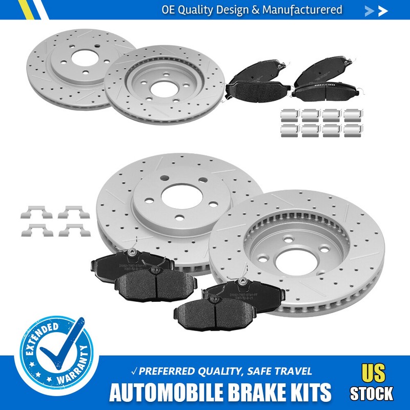 For 2005-2010 Ford Mustang Base Front and Rear Drilled Rotors Ceramic Brake Pads