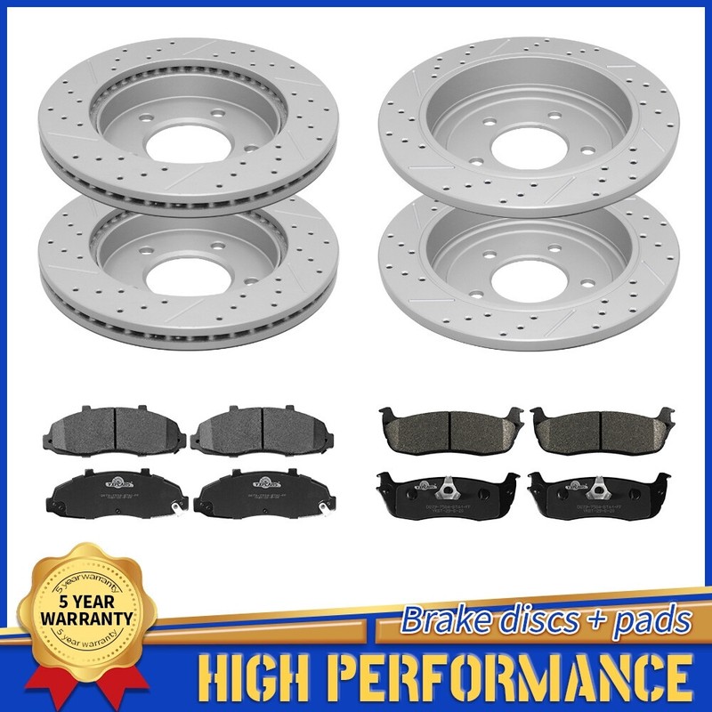 4WD 5 Lugs Front Rear Disc Brake Rotors & Ceramic Pads For Ford F-150 2000- 2003
