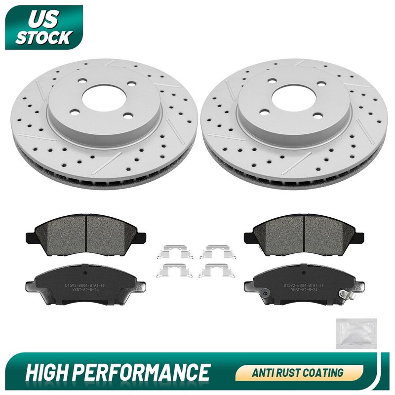 Front Drilled Disc Rotors +Ceramic Brake Pads for Nissan Versa Note 2012 – 2019