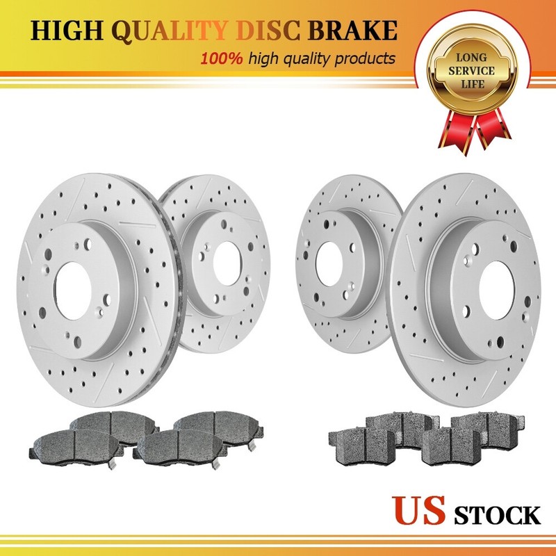 Front & Rear Drilled Disc Rotors Ceramic Brake Pads for 2006 – 2011 Honda Civic