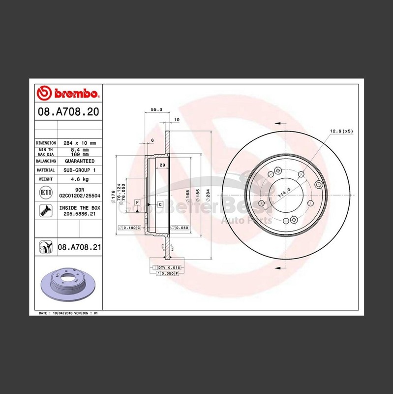 One New Brembo Disc Brake Rotor Rear 08A70821 for Hyundai Kia