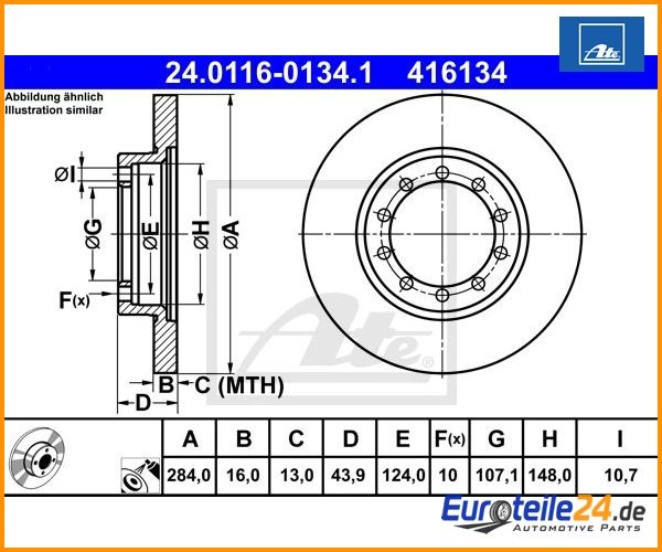 2 pieces brake disc ATE 24.0116-0134.1 for Ford Transit bus