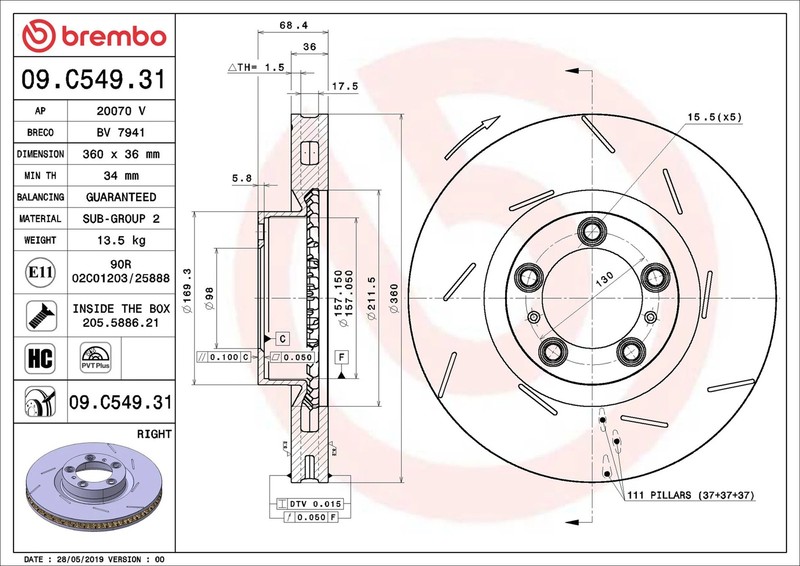 Brake Disc Single Vented fits PORSCHE PANAMERA 970 3.0D Front Right 11 to 16 New gallery