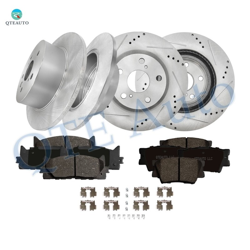 Front-Rear Drill Disc Brake Rotors-Ceramic Brake Pad To 2008-2011 Toyota Avalon
