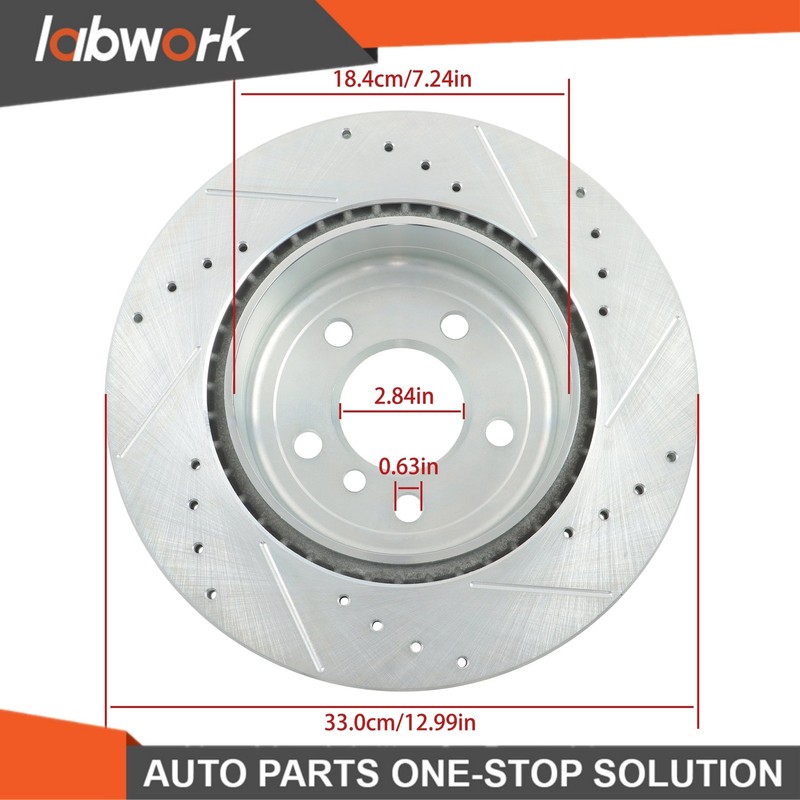 Labwork 6x Drilled Brake Rotor & Ceramic Brake Pad Rear For BMW F10 528i 535i gallery