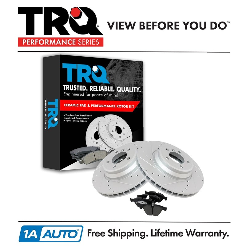 TRQ Front Ceramic Brake Pad & Performance Drilled Slotted Coated Rotor New