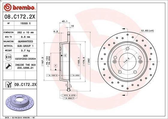 1X Brake Disc BREMBO 08.C172.2X HYUNDAI CRETA 2 2016-2021