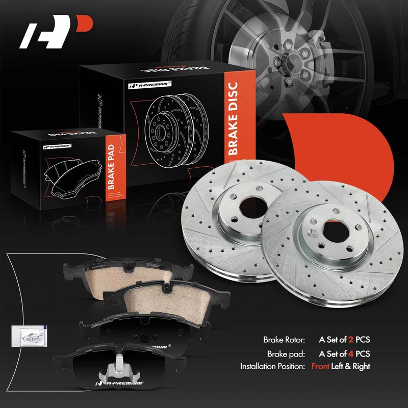 A-Premium Front Side Drilled Brake Rotor & Ceramic Pads for Volvo XC60 2016 2017 gallery