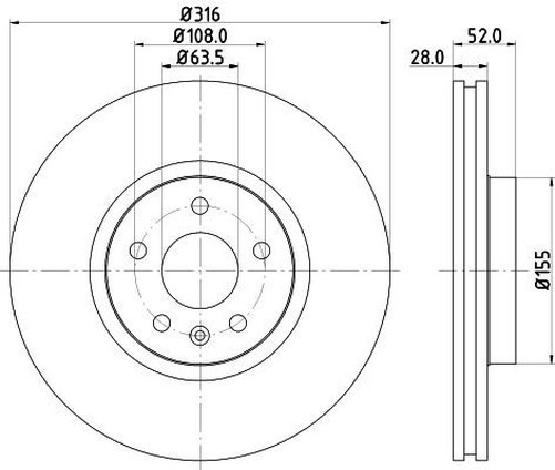 Hella Brake Disc Set Front 54623PRO 316mm x 28mm 05/06 x 108mm For VOLVO V60 OEM gallery