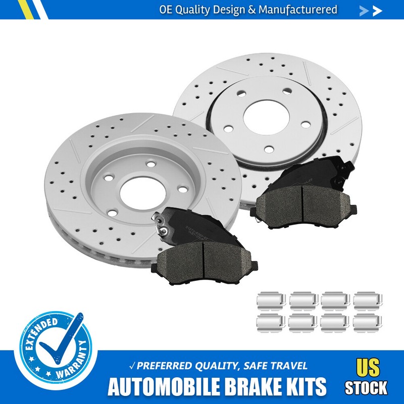 For Town & Country VW Routan Journey C/V Front Drilled Rotors Ceramic Brake Pads