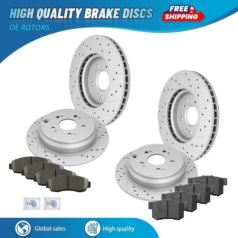 Front & Rear Drilled Brake Rotors Ceramic Brake Pads for Honda CR-V 2007 – 2016