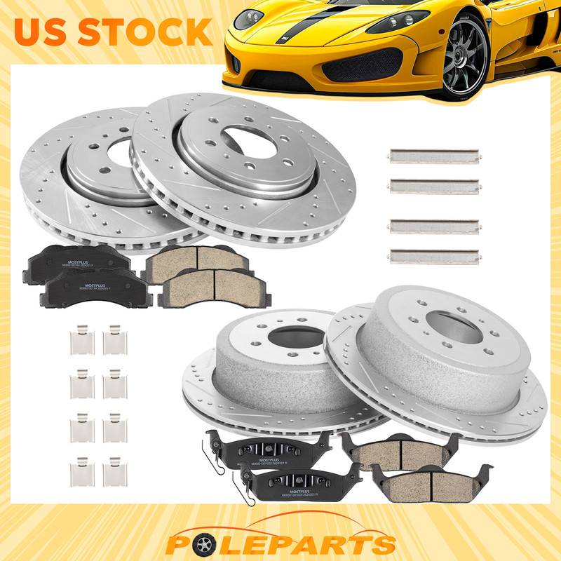 350mm Front Rear Brake Drilled Rotors Brake Pads for 2010 2011 Ford F-150 6 Lugs