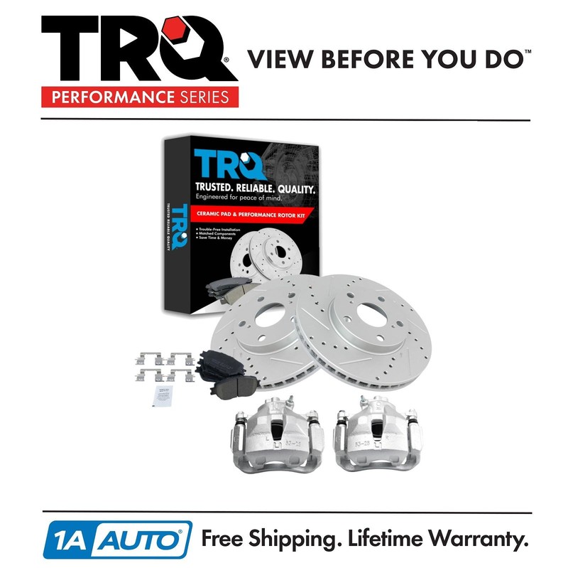 TRQ Front Brake Calipers Ceramic Pads & Drilled Rotors For 2006 Toyota Camry